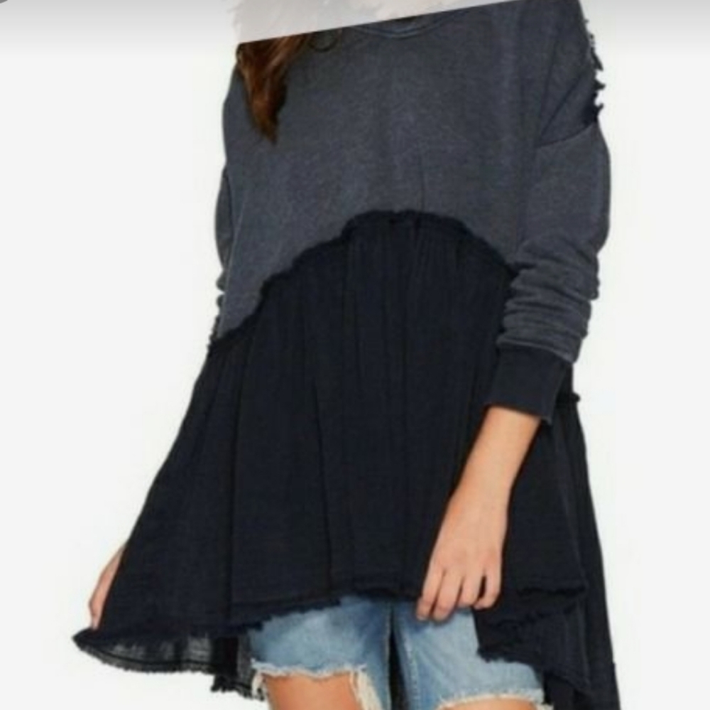 Free People Summer Dreams Peplum Hoodie Over sized baby doll pullover S/P